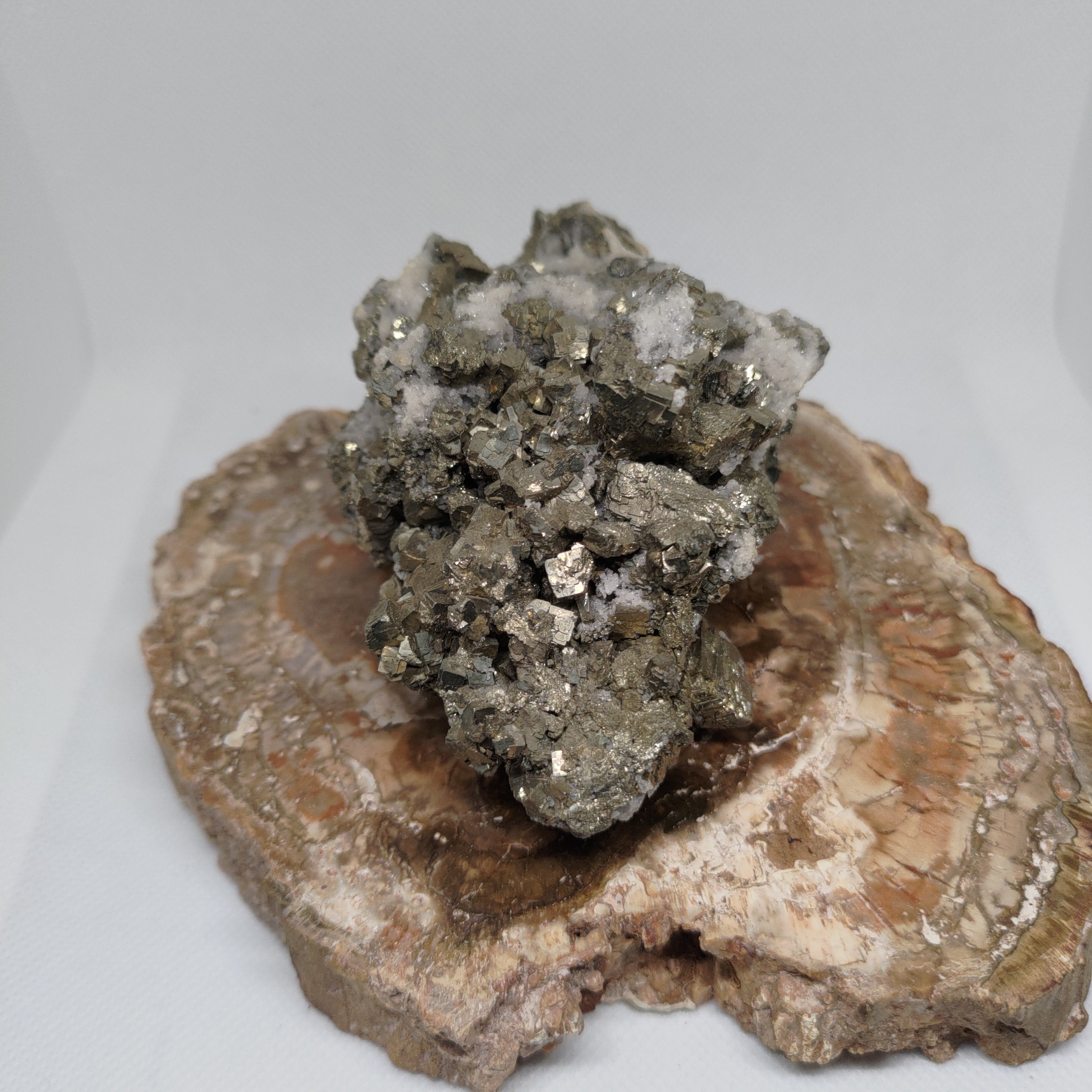 Cubic Pyrite Crystal Cluster on White Quartz Matrix Specimen Ref: 0162