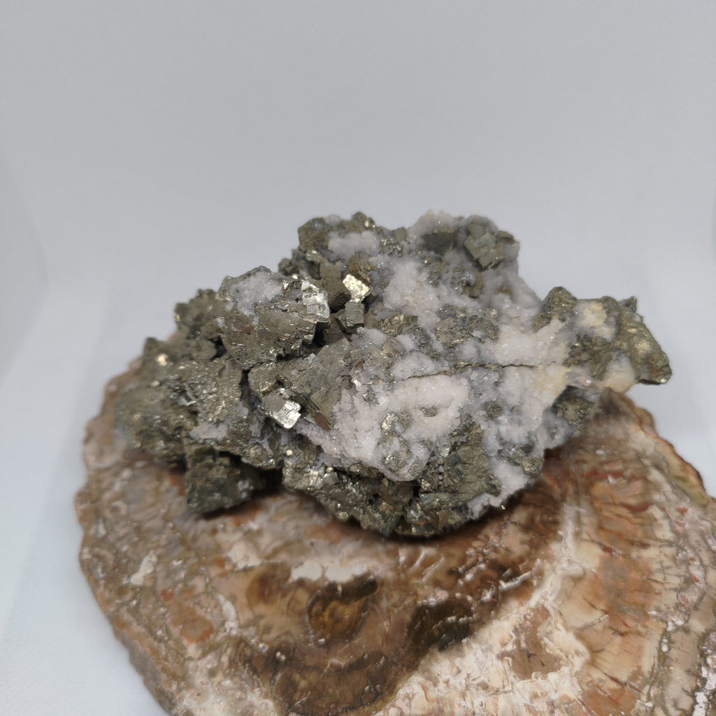 Cubic Pyrite Crystal Cluster on White Quartz Matrix Specimen Ref: 0162